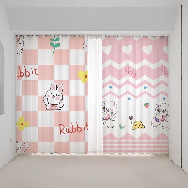 Мультфильм розовый клубника милый кролик щенок котенок принт высокая затемнение занавеска спальня гостиная жалюзи занавеска новый красивый узор