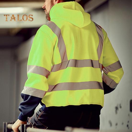 Светоотражающая защитная толстовка с капюшоном, светоотражающие зоны на 360 градусов, высокая видимость, быстросохнущая, с длинными рукавами, ночное пальто для строителей на открытом воздухе ночью