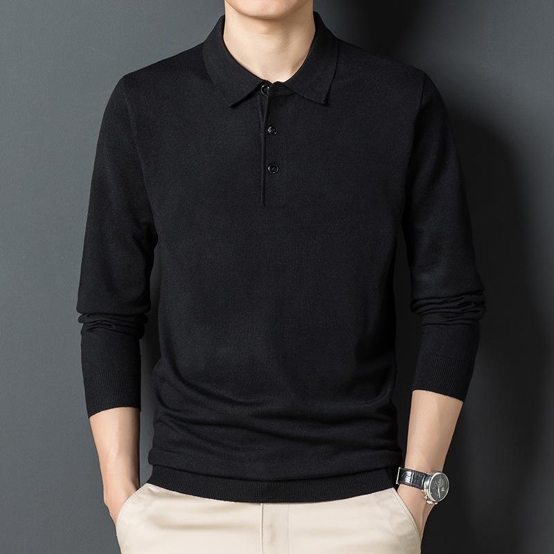 Осенне-зимний мужской свитер среднего возраста в деловом стиле с лацканами, длинный рукав, тонкая трикотажная основа, шерстяная рубашка-боди