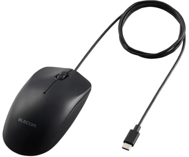 ELECOM Business Mouse, Wired Optical Mouse, Type-C, 3 Buttons, Environmentally Friendly Packaging, Black, M-K8URCBK