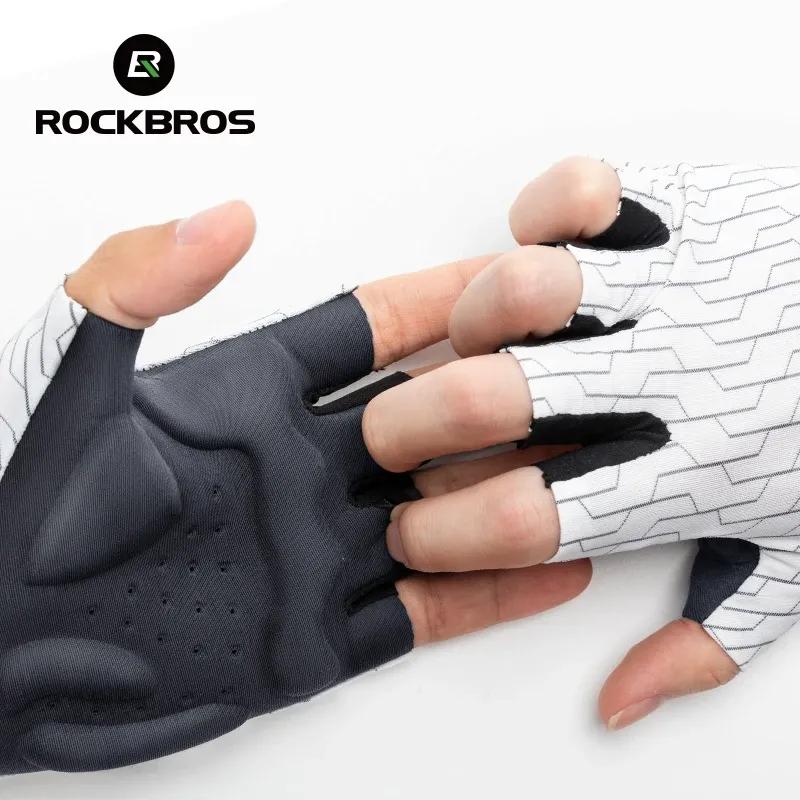 ROCKBROS Cycling Gloves Half Finger Breathable MTB Road Bike Gloves Shock Absorption Thickened Palm Pad Anti-slip Bicycle Gloves