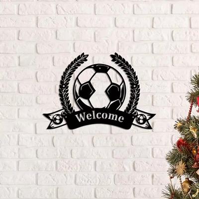 1 шт. Футбол Приветственный металлический настенный декор Футбольное настенное искусство, персонализированная футбольная табличка с именем, идеальный подарок на день рождения для него