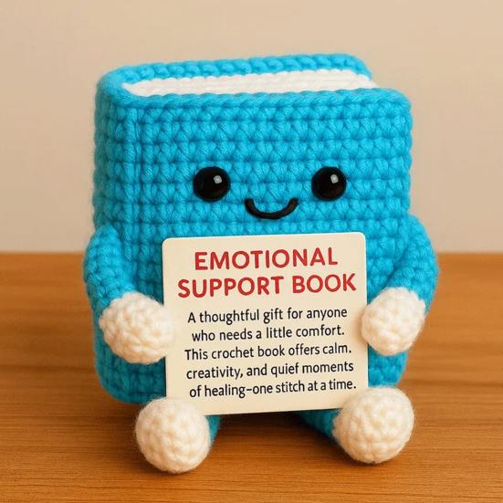 Вязаная крючком книга эмоциональной поддержки, ручная работа, позитивная книга, кукла, вязаное крючком украшение с поощрительной открыткой, поднимающее настроение, подарок для любимых и друзей