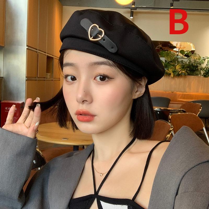 Hat Female 2022 Fashion Thin Metal Star Black Beret Breathable Painter Hat Temperament Fashion Octagonal Hat