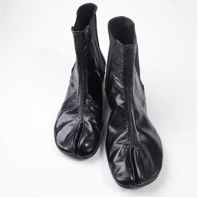 Ботильоны из мягкой кожи с разрезным носком и круглым низким каблуком для женщин, весна-осень, новый стиль, удобные эластичные ботильоны на толстом каблуке