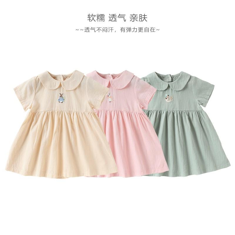 Baby Girls Cotton Short Sleeve Embroidered Dress Princess Style