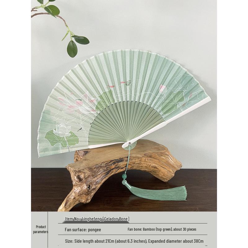 Портативный складной веер из древнего китайского бамбука для Ханьфу и Ципао - Дизайн с гарденией