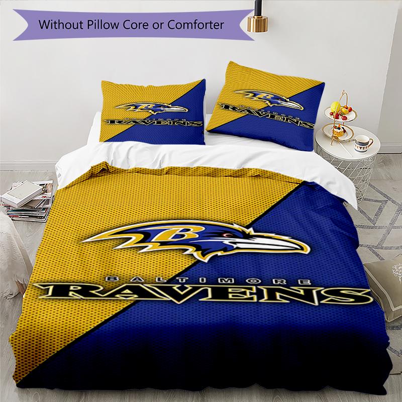 Baltimore Ravens Design Bed Bedding Set 1 Duvet Cover + 2 Pillowcases Soft Breathable Household Bed Linens