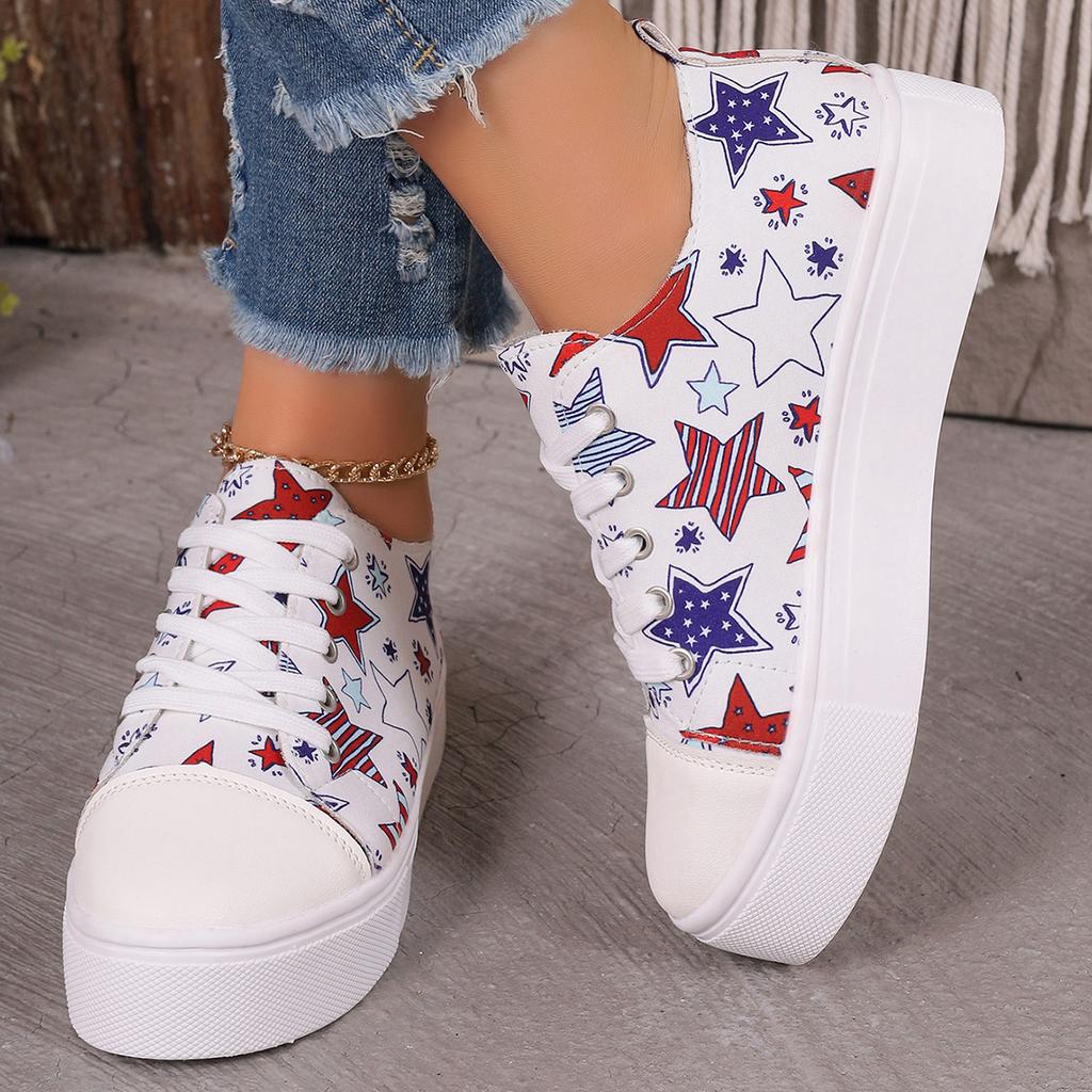 2024 Женская Весна и Осень Печатная Повседневная Шнуровка Толстая Подошва Холщовая Многофункциональная Прогулочная Спортивная Обувь Женская Обувь 2024