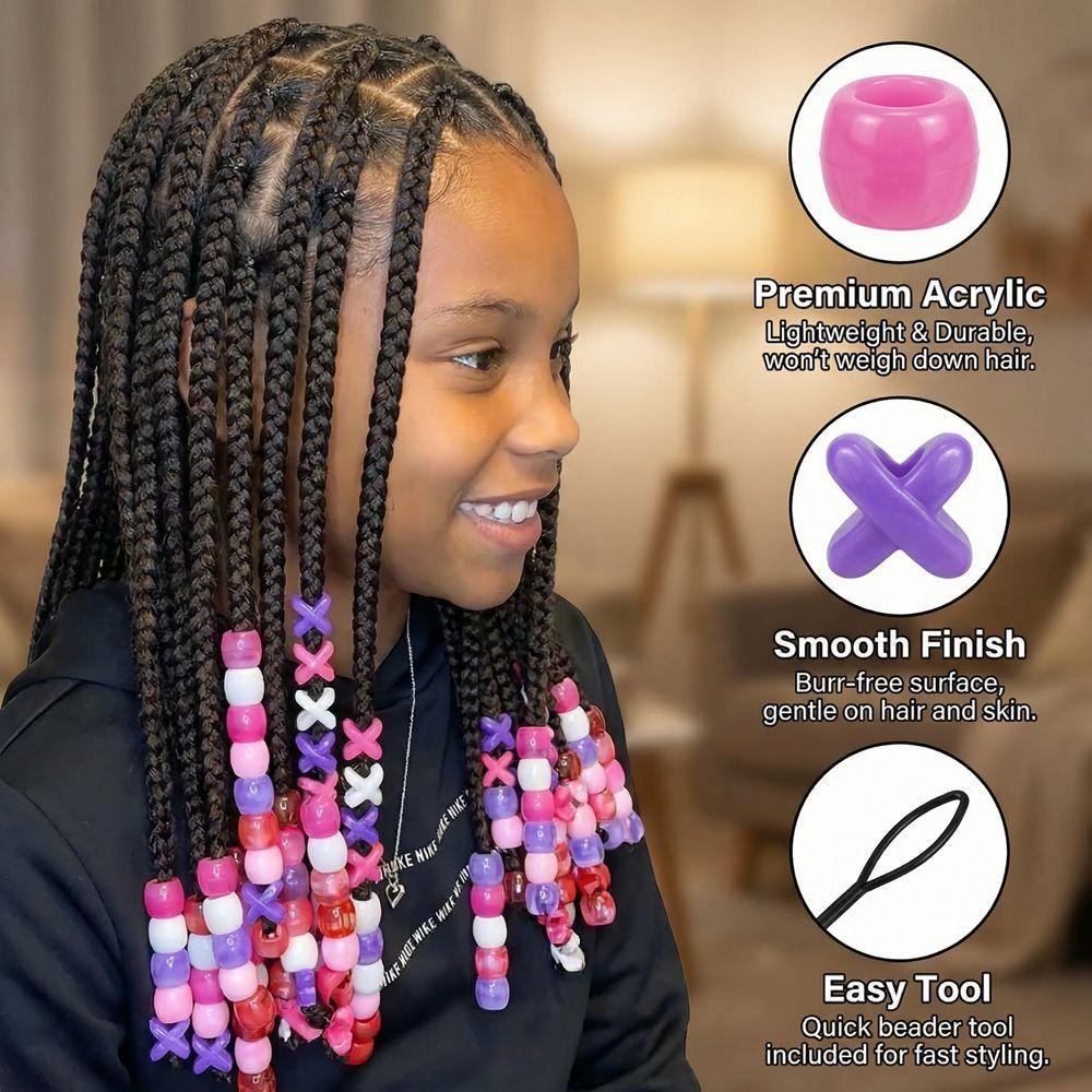Multi-Color Colorful Hair Beads Kits Love Heart Dreadlock Braids Decor Boys