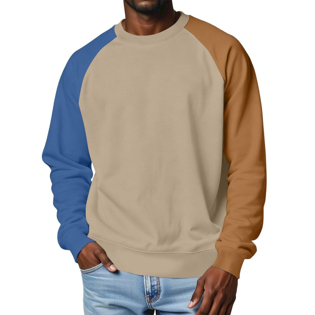Men's Round Neck Raglan Sleeve Fleece-Lined Thick Solid Color Sweatshirt
