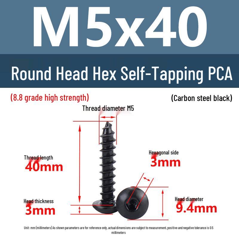 Yigu Высокопрочные черные саморезы с шестигранным углублением, класс прочности 8.8, M2-M6, круглая/плоская головка