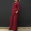 2 Pcs/Set Women Shirt Pants Set Loose Lapel Single-breasted Mid Length Long Sleeve Blouse Elastic Waist Wide Leg Trousers Daily Wear Clothes