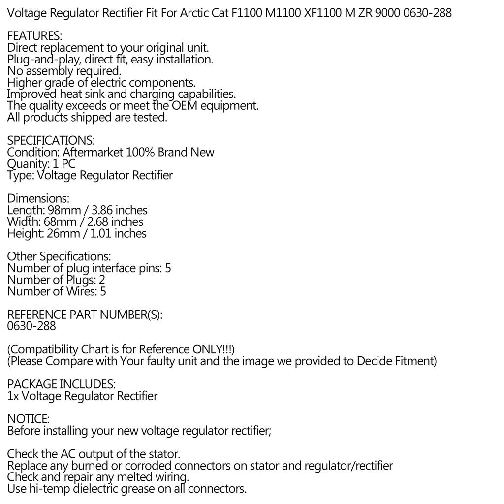 3-фазный регулятор подходит для Arctic Cat M XF F ZR 1100 9000 Turbo Sno Pro 0630-288