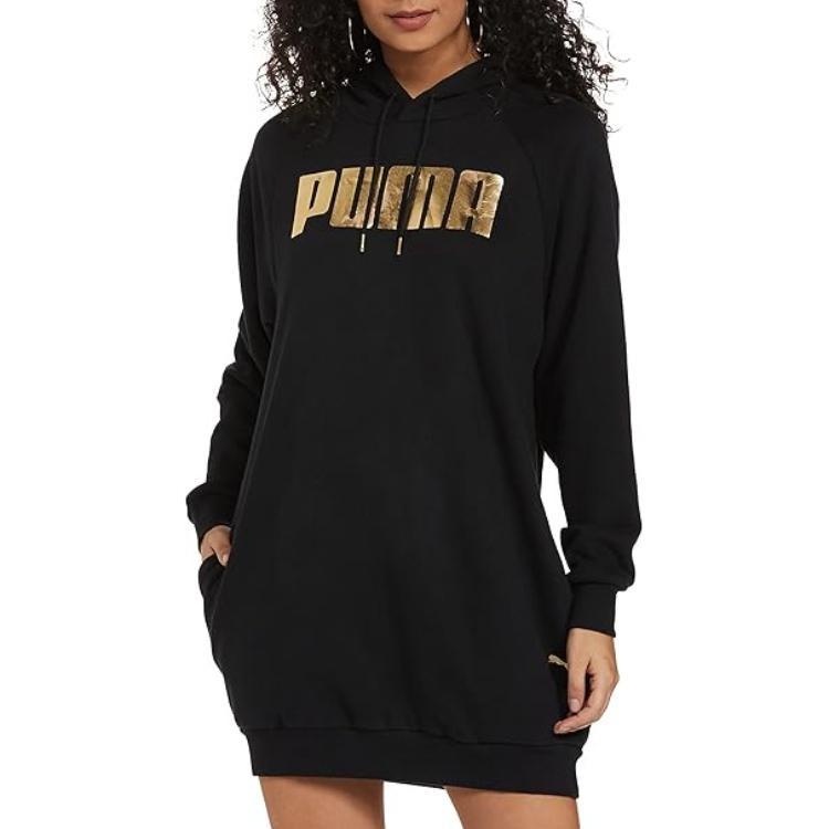 PUMA Long Sleeved Dresses Women's Black Hooded Thickened Short 586354-01