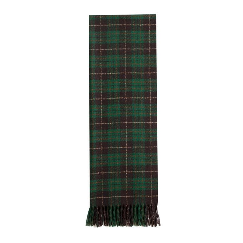 Retro Coffee-colored Plaid Scarf Women's Autumn and Winter Warm Temperament Green Plaid Fringed Scarf Temperament White