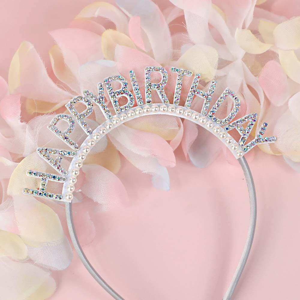 Pearl Zinc Zinc Alloy Queen Letter Birthday Hair Hoop Rhinestone Crown Happy Birthday Headband Female Jewelry