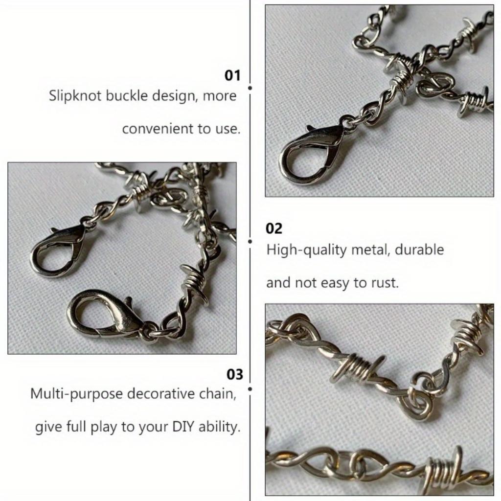 1pcs Chain Necklace Pants Waist Punk Chain Pants Men's Jewelry Barbed Wire Jeans Silver Necklace Men's and Women's Necklace Pants Chain Body Chain