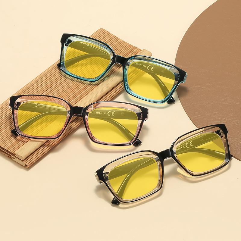 New Retro Night Vision Anti Blue Light Glasses Men‘s High Quality Square Frame No Diopter Reading Glasses with Orange Lenses