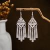 Bohemian Long Leaf Tassel Earrings - Imitation Silver, Miao Ethnic Style