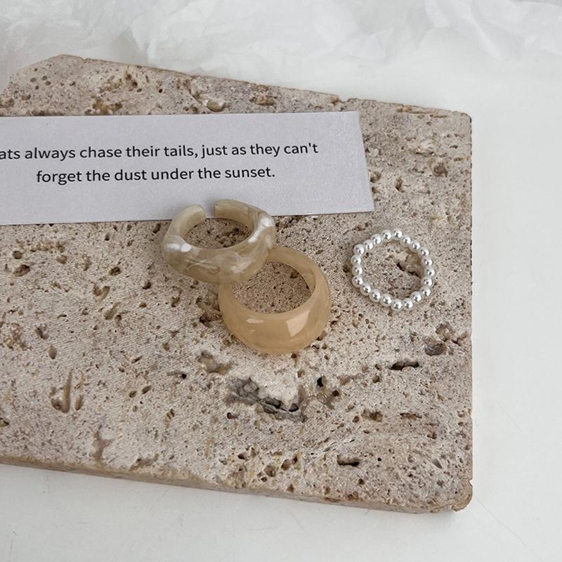 3 шт. новые винтажные красочные акриловые жемчужные кольца, набор геометрических темпераментных колец из смолы для женщин, корейские модные ювелирные изделия, подарки