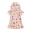 Toddler Girl Swim Cover Up Short Sleeve Strawberry Print Zip Up Beach Cover-up Hooded Bathrobe