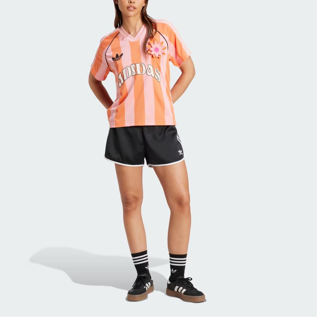 Adidas Оригинальная полосатая футболка с надписью, свободного кроя, с коротким рукавом, женские топы, розовая KC0673