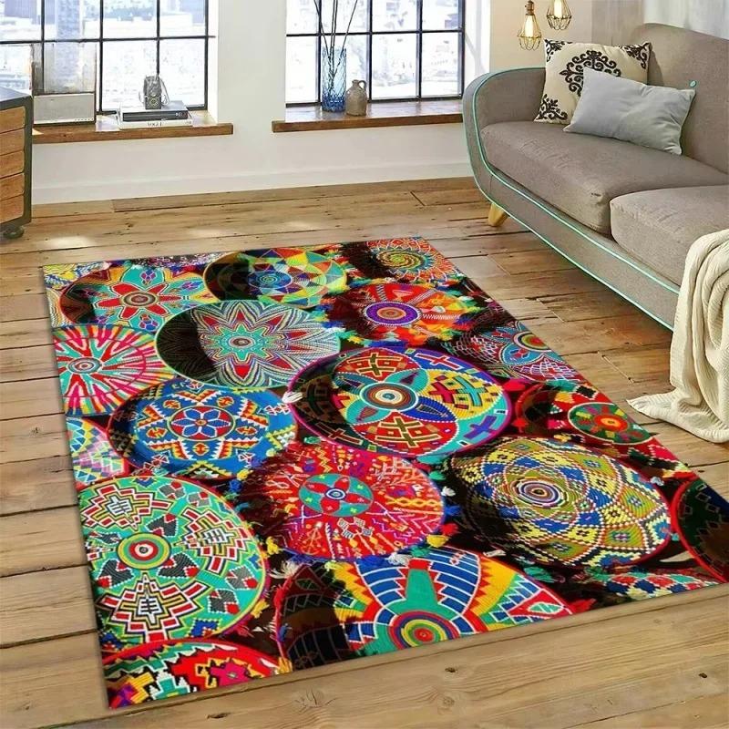 Эфиопский красочный ковер-мандала с цветами, утолщенный, нескользящий коврик для пола, машинная стирка, домашний декор для гостиной, спальни