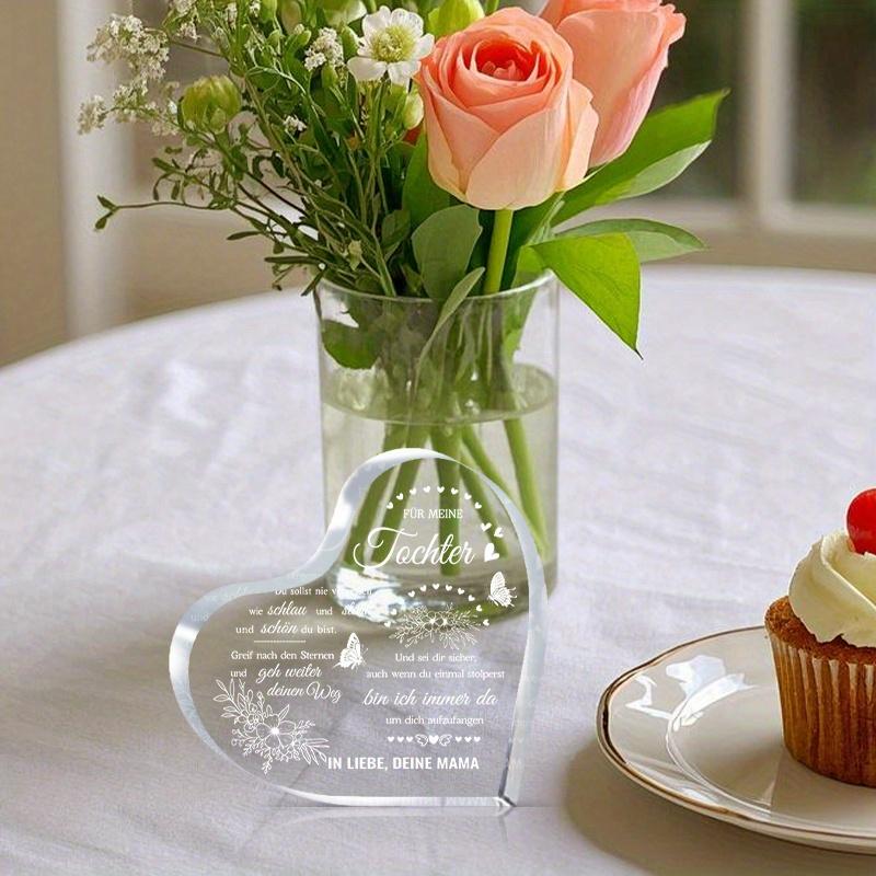 2D Flat, Heart-Shaped Acrylic Desktop Decor Plaque, Floral Design, Home Decor Plaque Hanging Wall Art Decorative Garden Decoration for Room Door Signs