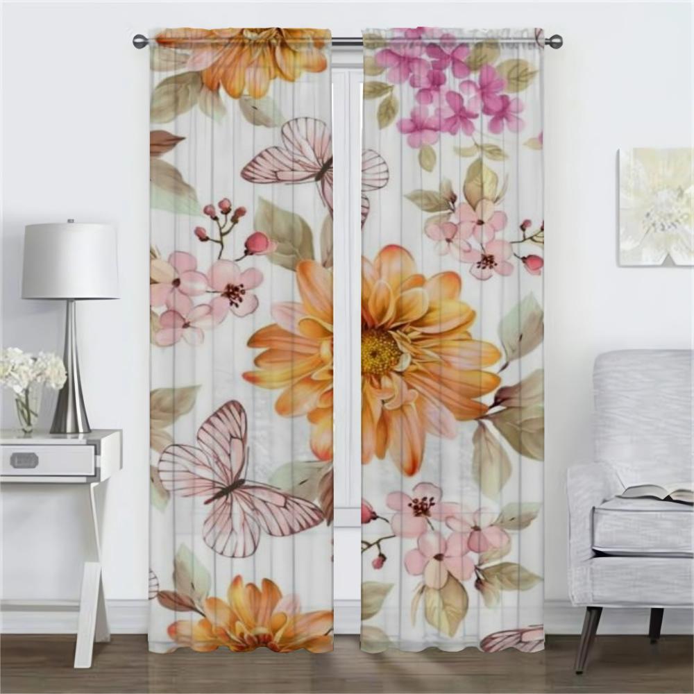 Curtains for Living Room Curtain for Room 2 Panel Beauty Flowers Home Interior Curtains Shades Partition Halloween Decoration
