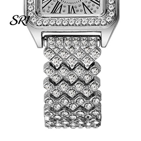 Durable Ladies Watch Women's Square Crystal High Accuracy Quartz Movement Rhinestone Paved Dial Scratch-Resistant Shiny Bezel Mineral Glass Alloy Case