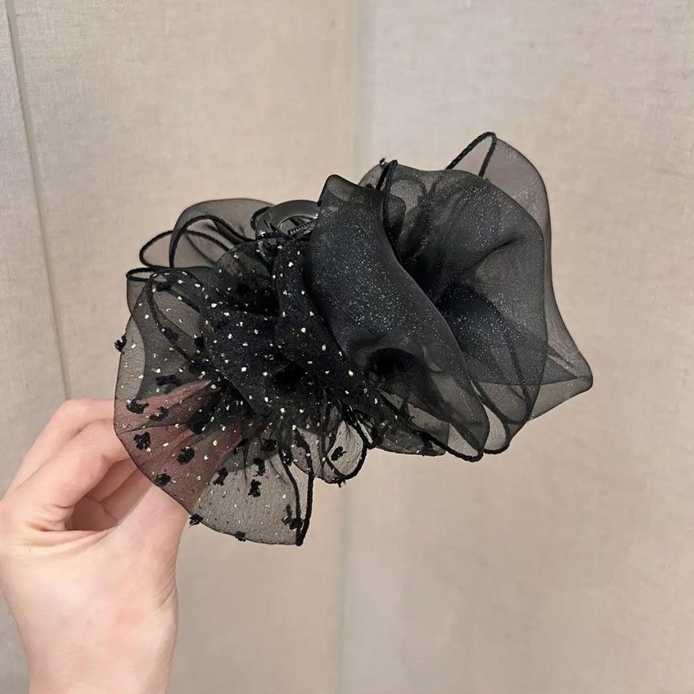 Элегантный простой модный корейский стиль, пластиковый коготь для волос, двусторонний бант, сетчатый зажим в виде акулы, большие точки