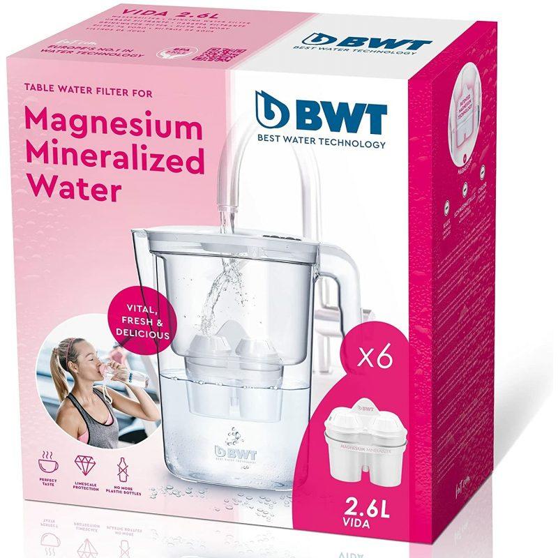 BWT BWT - BWT Vida Manual Water Filter Jug 2.6L Pack of 7 Magnesium Filters Manual Counter Reduces Chlorine, Lime and Impurities CE