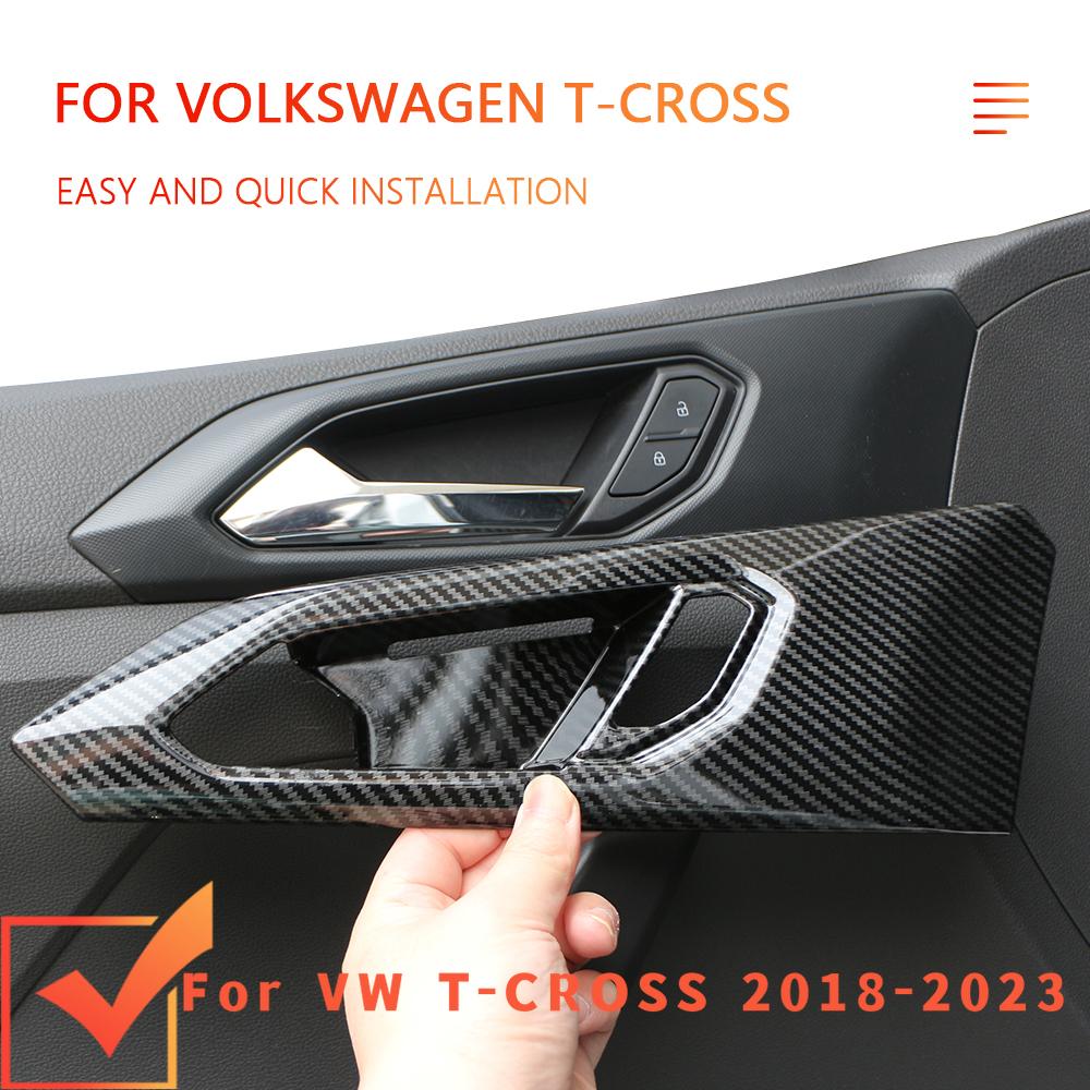 Car Door Handle Cover for Volkswagen VW T-Cross Tcross 2018 - 2026 LHD Carbon Fiber Door Panel Sticker Trim Inner Accessories