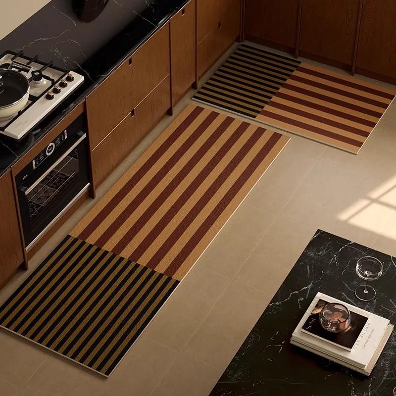 PVC Leather Kitchen Mat Oil-proof Non-slip Washable Floor Mat for Home Decor