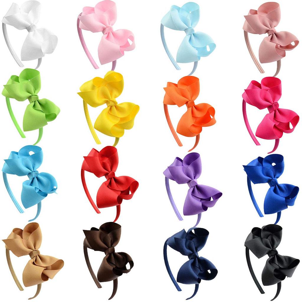 6 Pack Hair Bows Plastic Hair Headband Grosgrain Ribbon Headbands Hair Hoops Hair Accessories for Baby Girls Kids