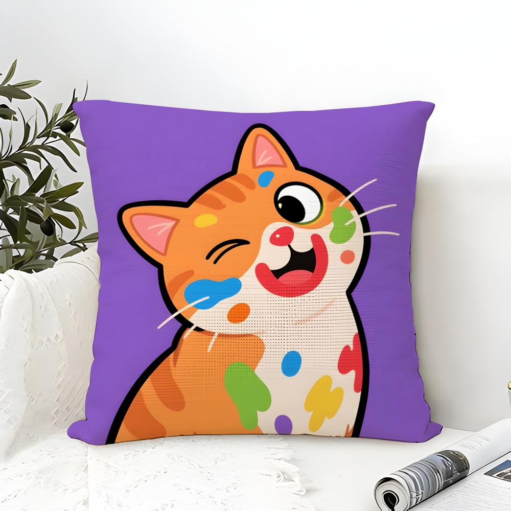 Surprised Cat Funny Party Pattern Pillow Case Cotton Linen Fabric Square Zipper Pillowcase Home Decorative Living Room