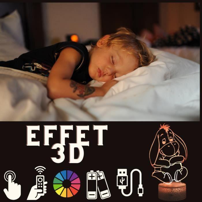 Lampe De Chevet 3D LED Bourriquet, Veilleuse Changement De Couleurs, Lampe Tactile Bureau Et Chambre Enfant, Idée Cadeau Noël