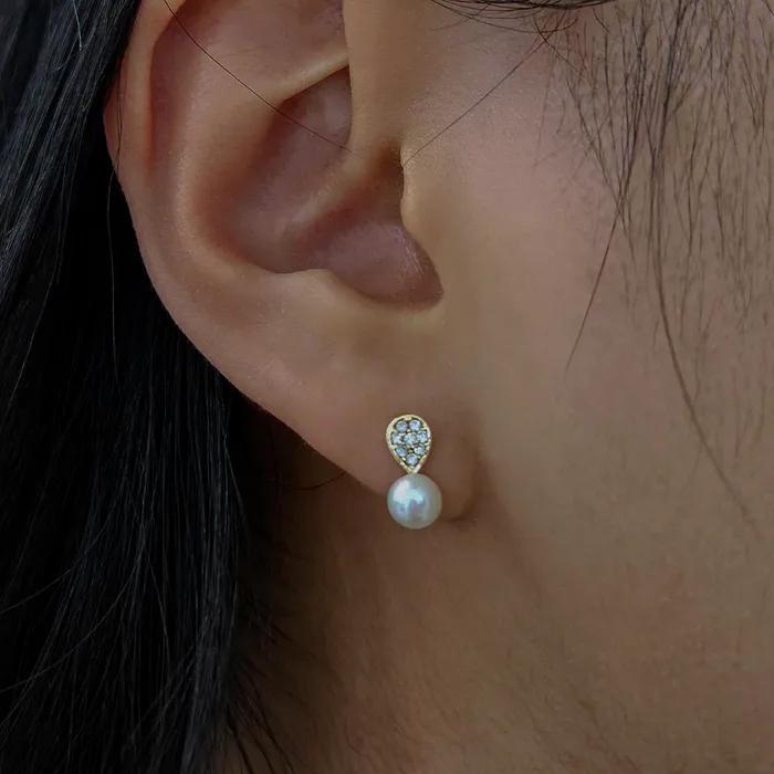 Серьги Clair из 14-каратного золота с пресноводным жемчугом и кубическим цирконием
