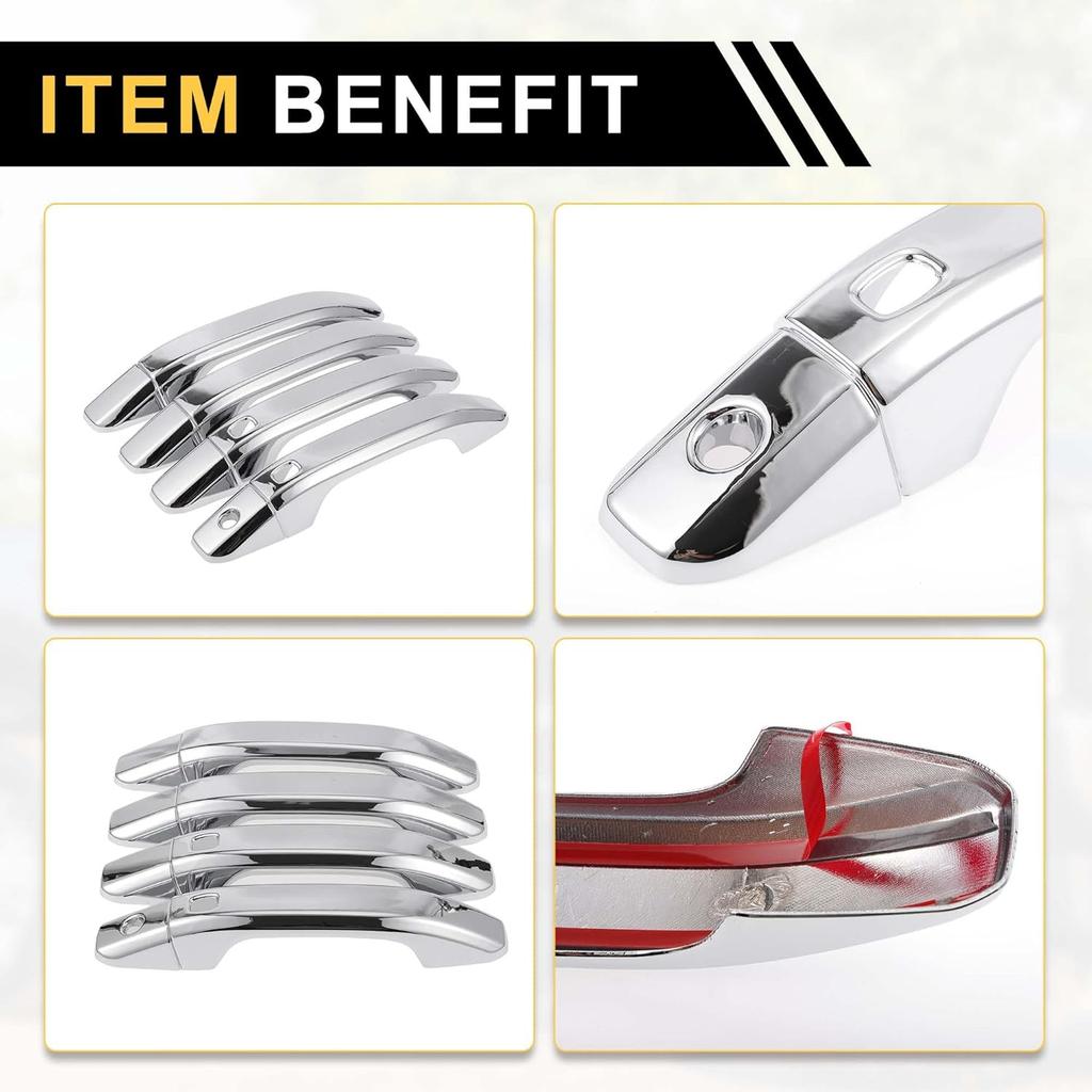 4pcs Exterior Door Handle Cover Car Door Handle Protector for Chevrolet Silverado 1500 2014-2024 Car Door Handle Protector with 2 Keypad ABS Chrome