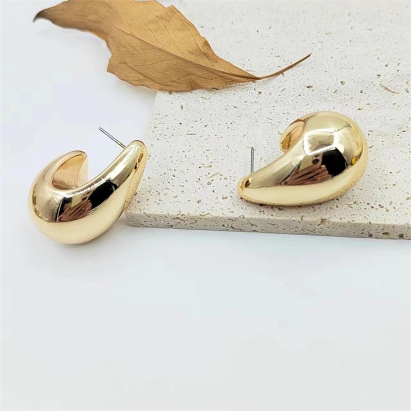 Big Waterdrop Smooth Gold Color Round Stud Earrings Unique Exaggerate Geometric Personality Women Jewelry Earring