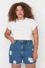 Women's Style Plus Size Dark Blue High Waist Destroyed Denim Shorts & Bermudas