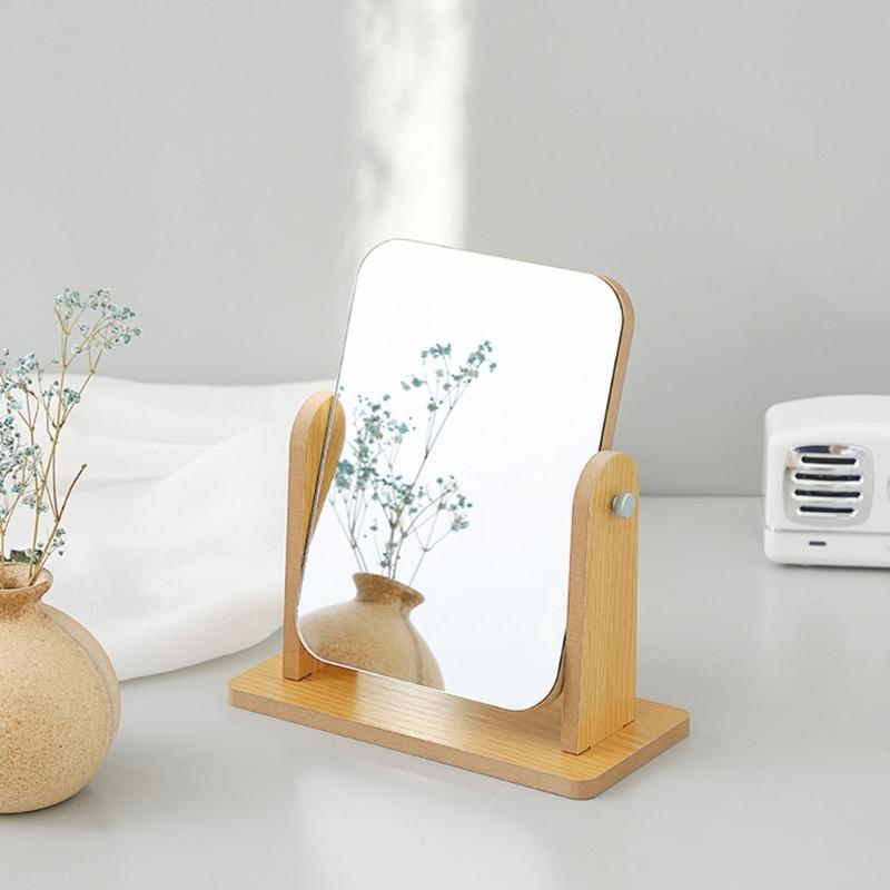 Rotatable Makeup Mirror with Wooden Stand Desktop Makeup Mirror,Lovely Cosmetic Mirror Vanity Mirror for Womens Girls