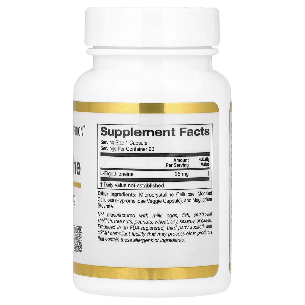 California Gold Nutrition Эрготионеин, 25 мг, 90 растительных капсул