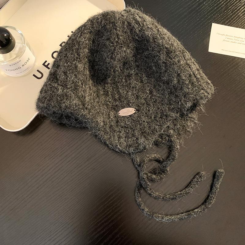 Зимняя шапка женская флисовая с защитой ушей вязаная шерстяная шапка большой окружности головы головной убор для улицы тепло