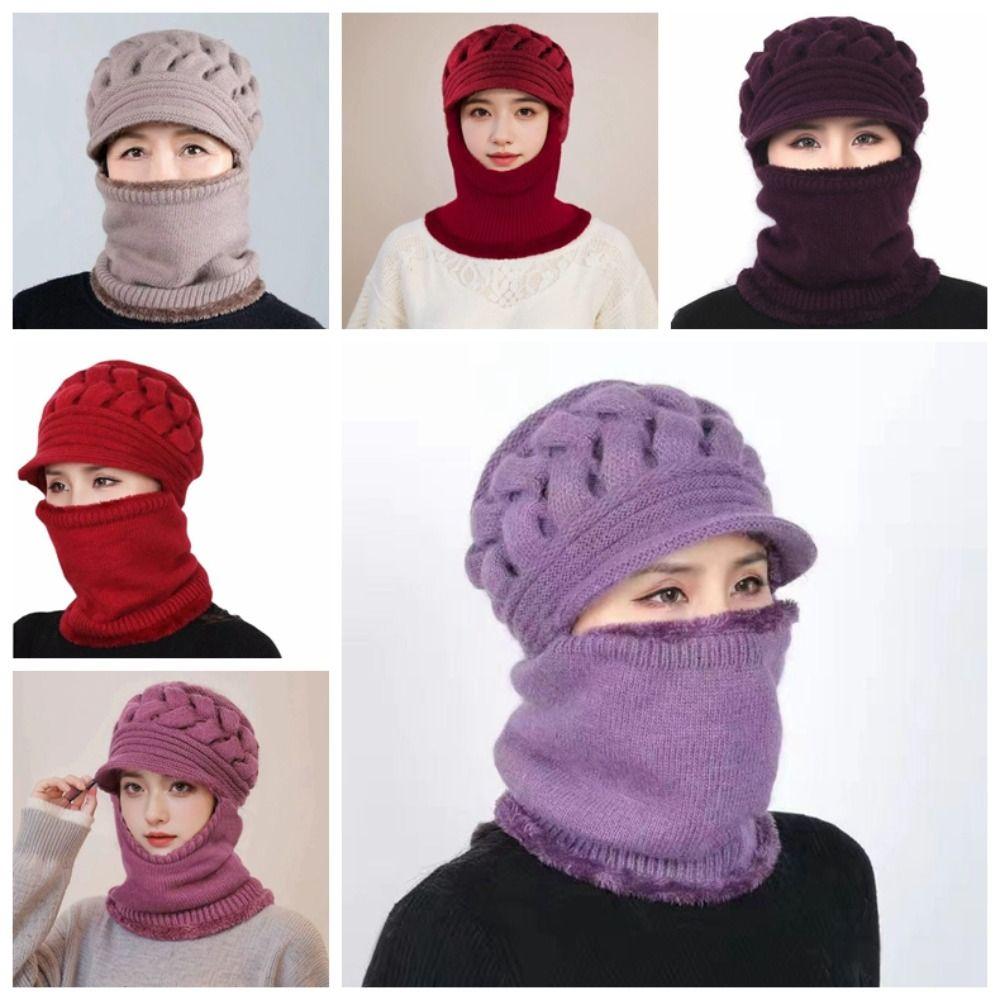 Soft Woolen Hat Elastic Hooded Thermal Cap Versatile Knitted Scarf  Women