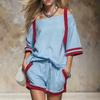 2026 Amazon European and American cross-border spring and summer women's suit off-the-shoulder top + shorts sports and leisure two-piece set