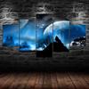 Howling Wolf Silhouette Dark Night Moon Scenery View 5 Piece Five Panel Canvas Print Modern Wall Art Poster Home Decor For Him For Her Gift