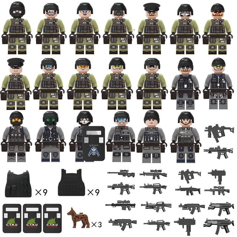24 Минифигурки Конструктора Черный Спецназ Специальные Силы Беспорядки Военная Сцена Игрушка для Мальчика Pyp