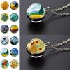 Van Gogh Oil Painting Pendant Necklace Creative Art Oil Painting Glass Crystal Ball Pendant Charm Necklace Gift for Women Girls